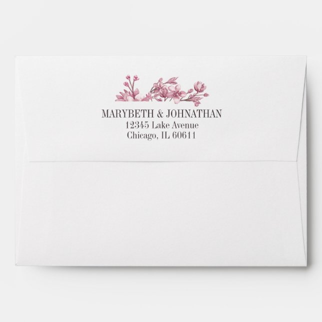 Pink Cherry Blossom Floral Wedding Invitation A7 Envelope (Back (Top Flap))