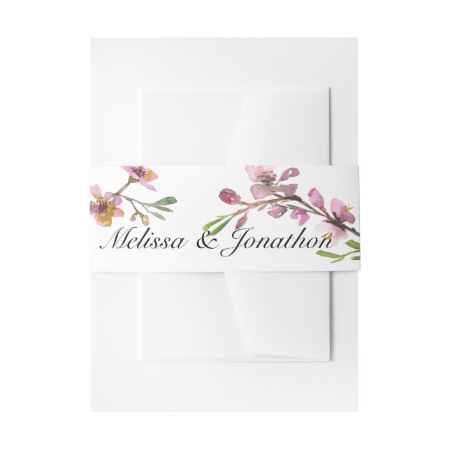 Pink Cherry Blossom Floral Wedding Invitation Belly Band (Front Example)