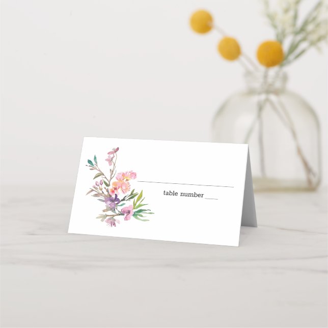 Pink Cherry Blossom Floral Wedding Place Card (Front)