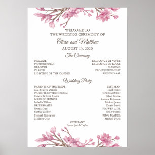 Pink cherry blossom. Floral wedding Program Poster