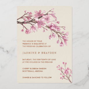 Pink Cherry Blossom Floral Wedding Rose Gold