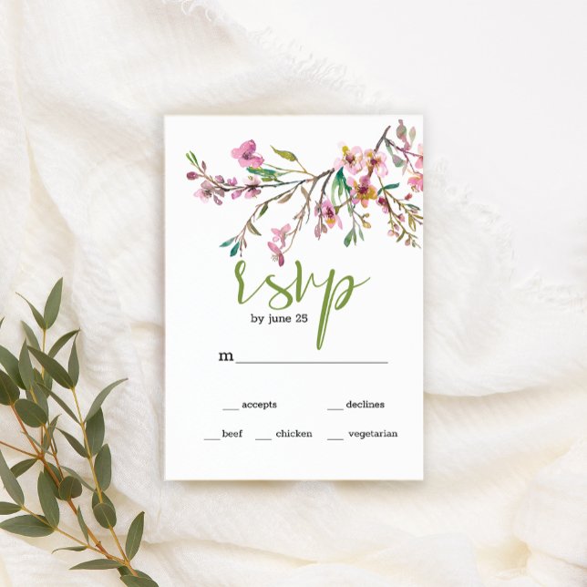 Pink Cherry Blossom Floral Wedding RSVP Card (Creator Uploaded)