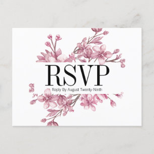 Pink Cherry Blossom Floral Wedding RSVP Postcard