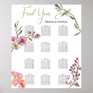 Pink Cherry Blossom Floral Wedding Seating Chart