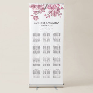 Pink Cherry Blossom Floral Wedding Seating Chart Retractable Banner