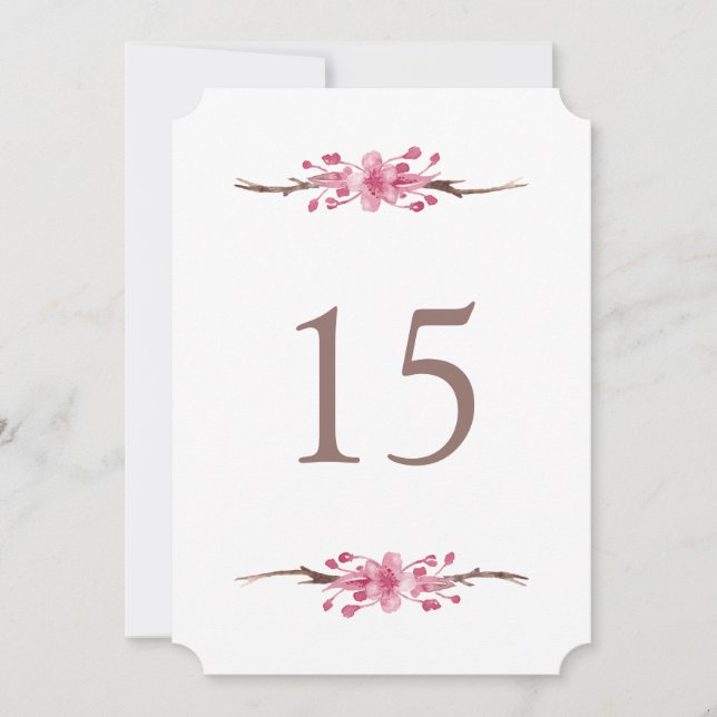 Pink cherry blossom. Floral wedding Table numbers (Front)