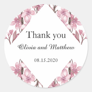 Pink cherry blossom. Floral wedding Thank You Classic Round Sticker
