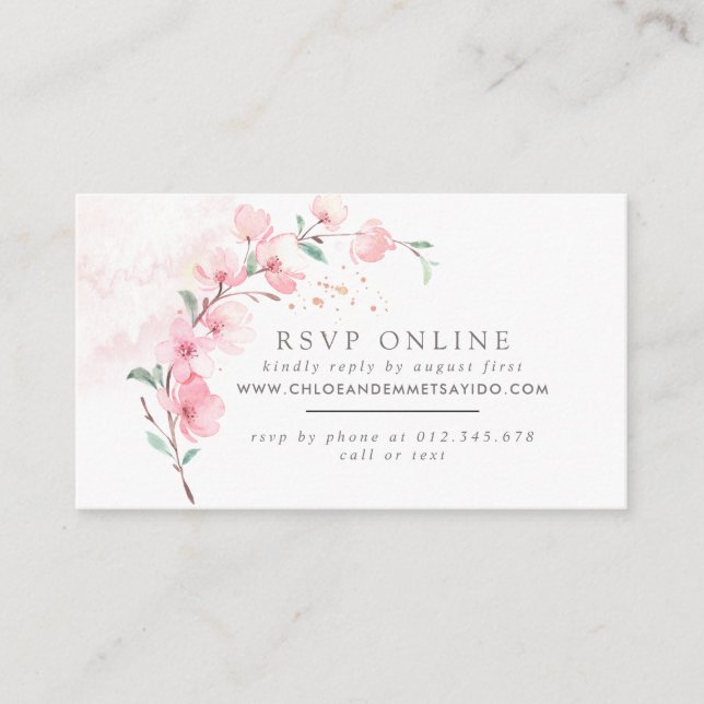 Pink Cherry Blossom Floral Wedding Website RSVP Enclosure Card (Front)