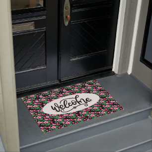 Pink Cherry Blossom Floral Welcome Doormat