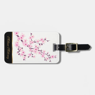 Pink Cherry Blossom Floral White Custom Luggage Tag