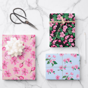 Pink Cherry Blossom Floral Wrapping Paper