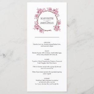 Pink Cherry Blossom Floral Wreath Wedding Menu