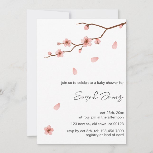 Pink Cherry Blossom Flower Baby Shower Invitation (Front)