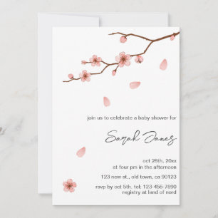 Pink Cherry Blossom Flower Baby Shower Invitation