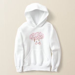 Pink Cherry Blossom Flower Dark Blue Bicycle