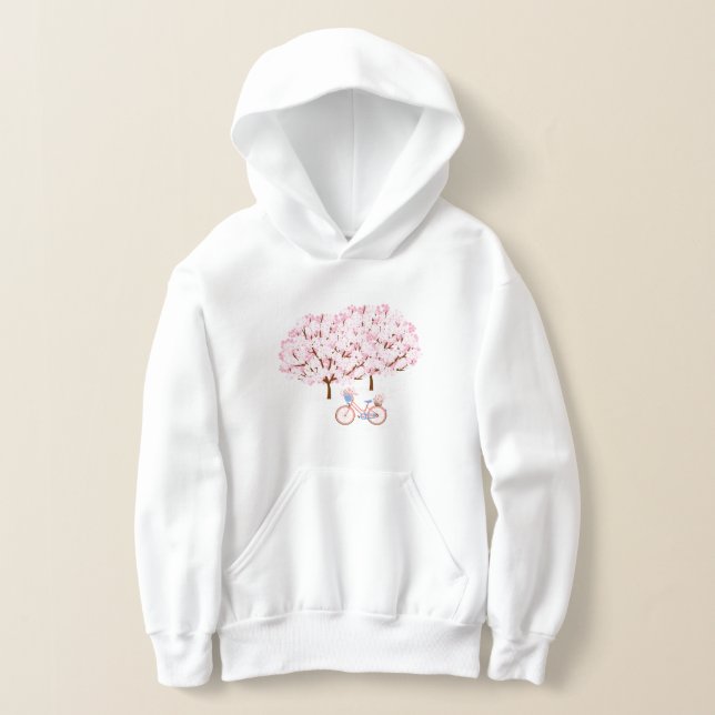 Pink Cherry Blossom Flower Dark Blue Bicycle (Laydown)