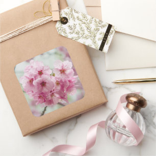 Pink Cherry Blossom Flower, Japan Photography Square Sticker