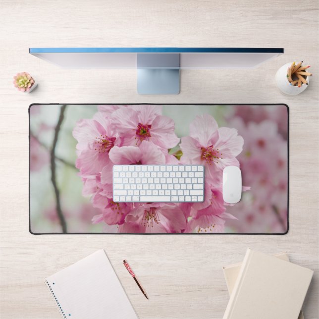 Pink Cherry Blossom Flower, Nature Photography Desk Mat (Office 1)