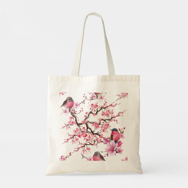 Pink Cherry Blossom Flower Pattern Tote Bag (Back)