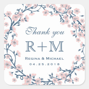 Pink Cherry Blossom Flower Wedding Favour Sticker