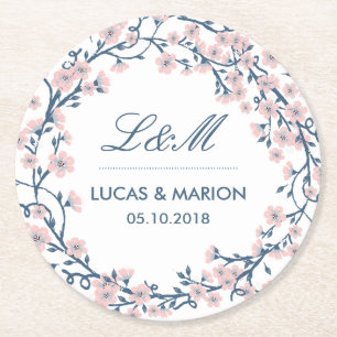 Pink Cherry Blossom Flower Wedding Party Coaster