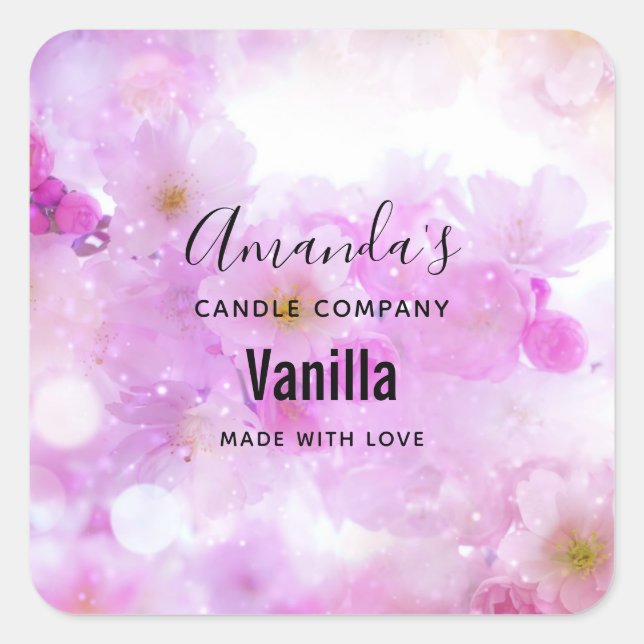 Pink Cherry Blossom Flowers - Candle Business Square Sticker (Front)