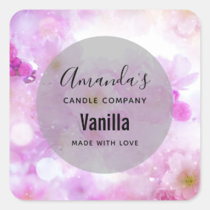 Pink Cherry Blossom Flowers - Candle Business Square Sticker
