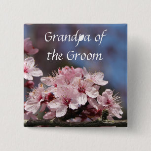 pink cherry blossom flowers grandpa wedding 15 cm square badge