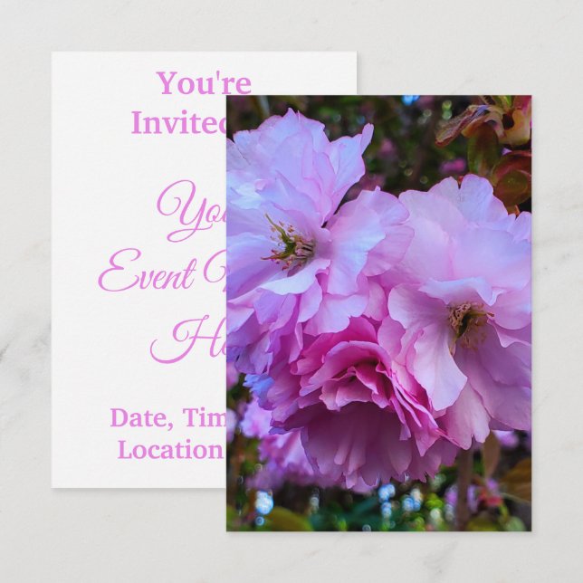 Pink Cherry Blossom Flowers Invitation (Front/Back)