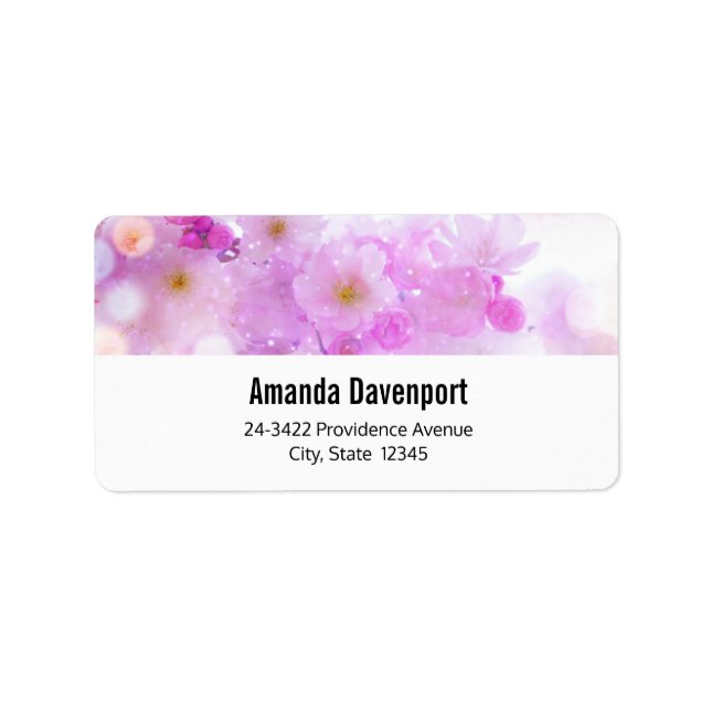 Pink Cherry Blossom Flowers Photo Address Label (Front)