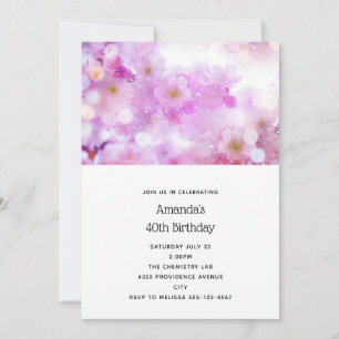Pink Cherry Blossom Flowers Photo Birthday Invitation