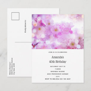 Pink Cherry Blossom Flowers Photo Birthday Invitation Postcard