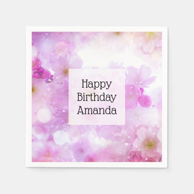 Pink Cherry Blossom Flowers Photo Birthday Napkin (Front)