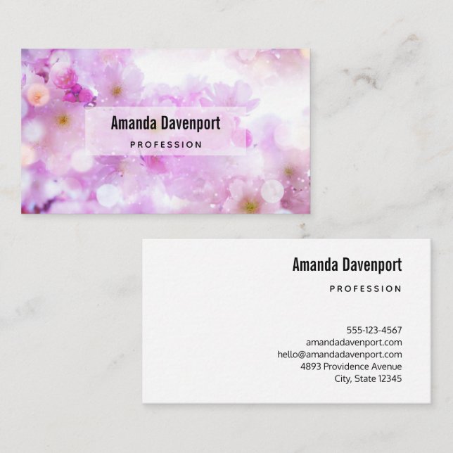 Pink Cherry Blossom Flowers Photo Business Card (Front/Back)