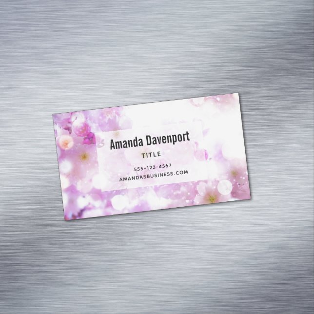 Pink Cherry Blossom Flowers Photo Magnetic Business Card (In Situ)