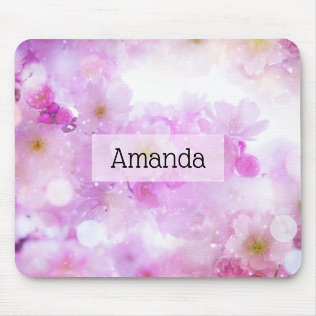 Pink Cherry Blossom Flowers Photo Mouse Mat (Front)