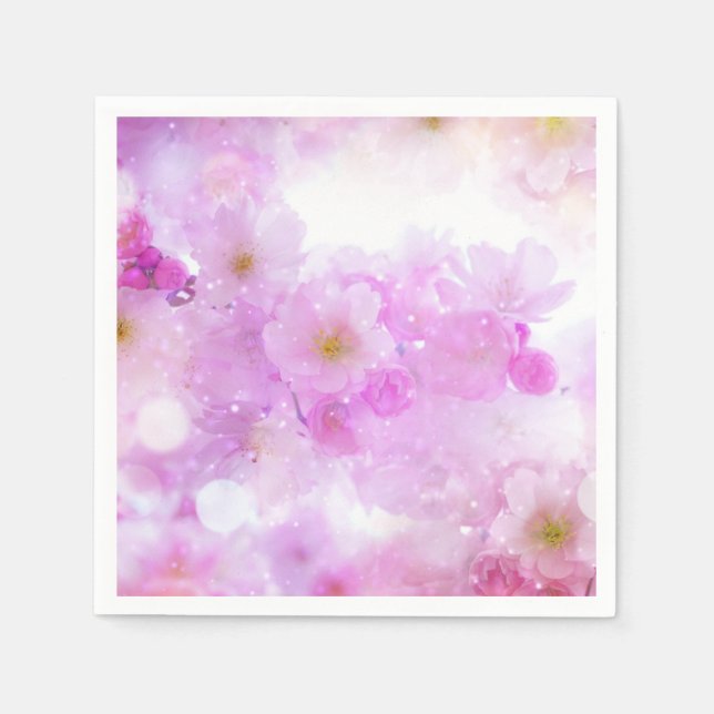 Pink Cherry Blossom Flowers Photo Napkin (Front)