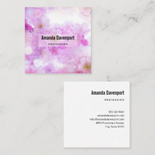Pink Cherry Blossom Flowers Photo Square Business Card