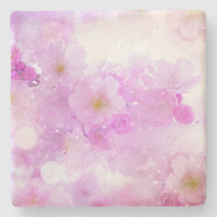 Pink Cherry Blossom Flowers Photo Stone Coaster