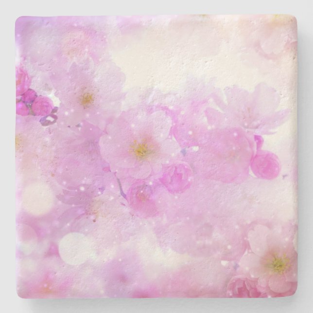 Pink Cherry Blossom Flowers Photo Stone Coaster (Front)