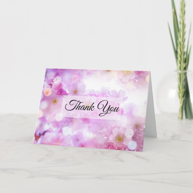 Pink Cherry Blossom Flowers Photo Thank You Card (Front)