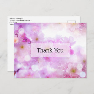 Pink Cherry Blossom Flowers Photo Thank You Postcard
