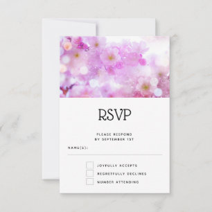 Pink Cherry Blossom Flowers Photo Wedding RSVP Card