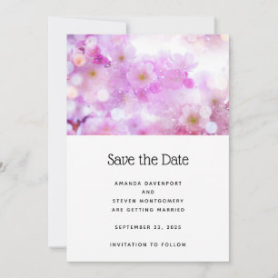 Pink Cherry Blossom Flowers Photo Wedding Save The Date
