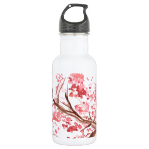 Pink cherry blossom flowers watercolor Sakura 532 Ml Water Bottle