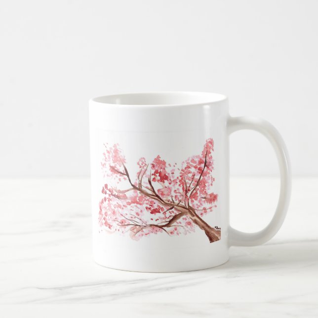 Pink cherry blossom flowers watercolor Sakura Coffee Mug (Right)