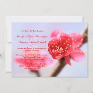 Pink cherry blossom flowers wedding invitation