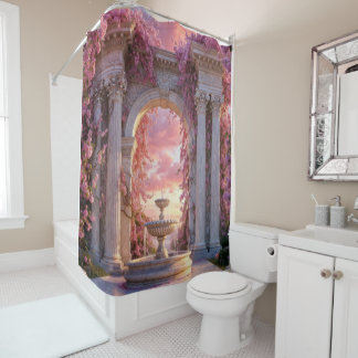 Pink Cherry Blossom Fountain Marble Arch Shower Curtain