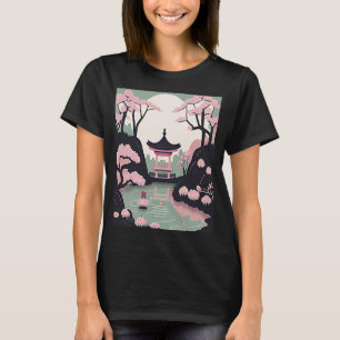 Pink Cherry Blossom Garden Shrine Pond Japanese Pa T-Shirt