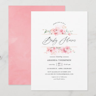 Pink Cherry Blossom Geometric Baby Shower Invitation